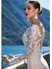 Long Sleeve Ivory Lace Tulle See Through Back Wedding Dress